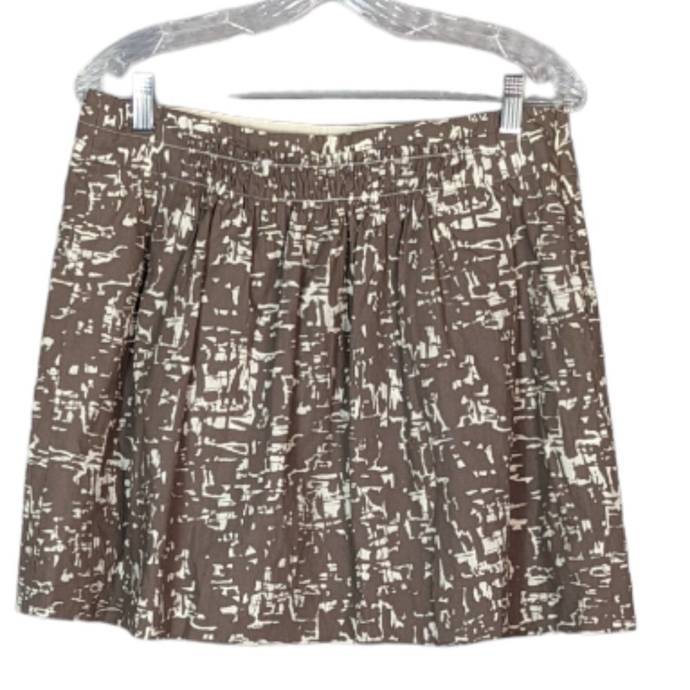 J. CREW FACTORY A-Line Pleated Camouflage Cotton Lined Skirt Taupe Cream Size 10